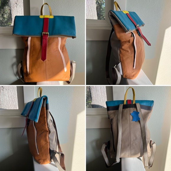 Soruka Recycled Leather Colorblock Backpack / Knapsack - Picture 7 of 12
